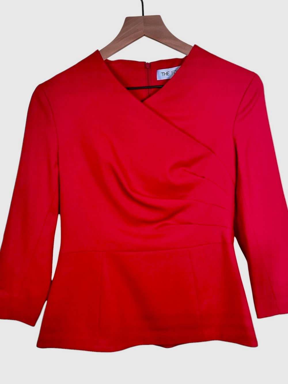 THE FOLD London Cherry Red Draped Peplum Top UK 8 US 4 Career Office Holiday